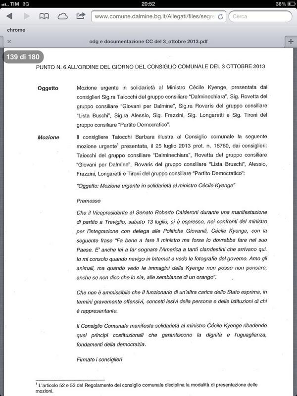 punto 6: kyenge vs calderoli #opendalmine http://twitter.com/nostradalmine/status/385840001071976448/photo/1